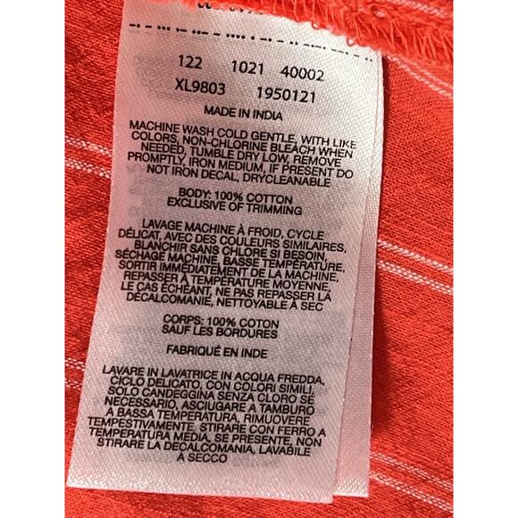 Columbia Womens XL Orange White Stripe Sleeveless Button Up Outdoor Shirt Cotton - Picture 4 of 8